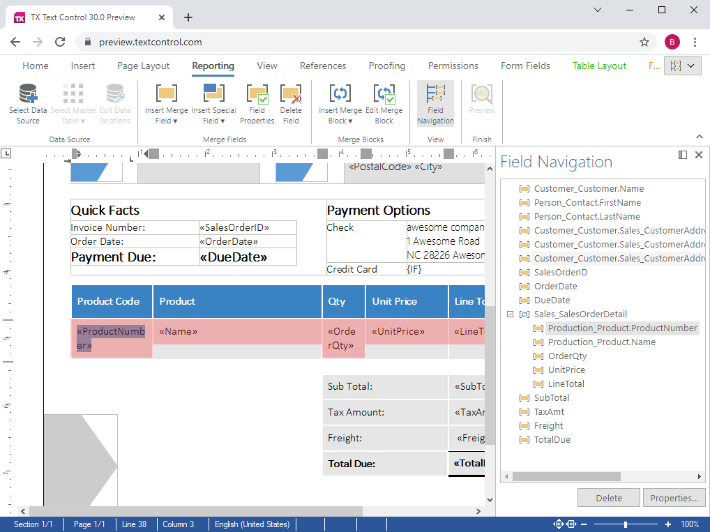 flow type layout reporting