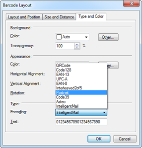 Barcode dialog box Barcode dialog box