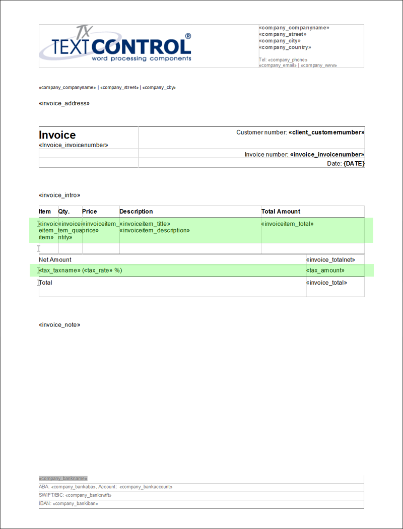 Ready-to-use Template: Creating Invoices Using TX Text Control Throughout Invoice Template Word 2010