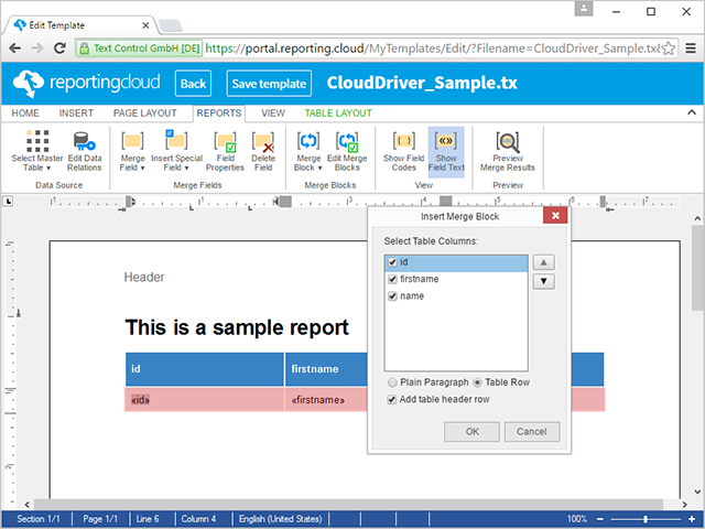 Template editor Template editor