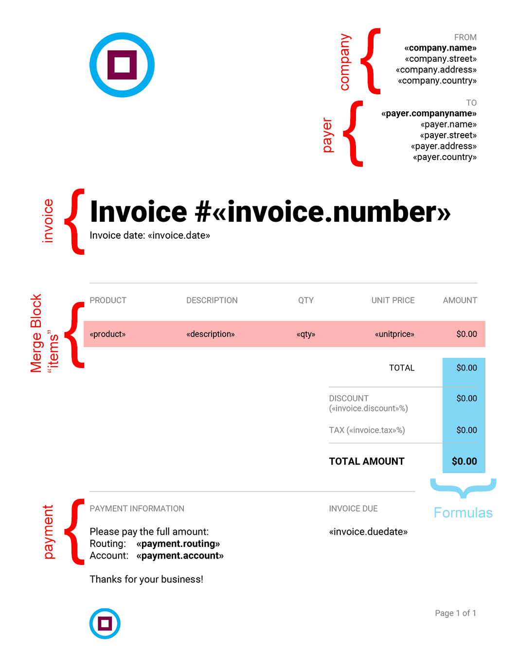 Creating Templates: Typical Invoice Elements Inside Process Server Invoice Template