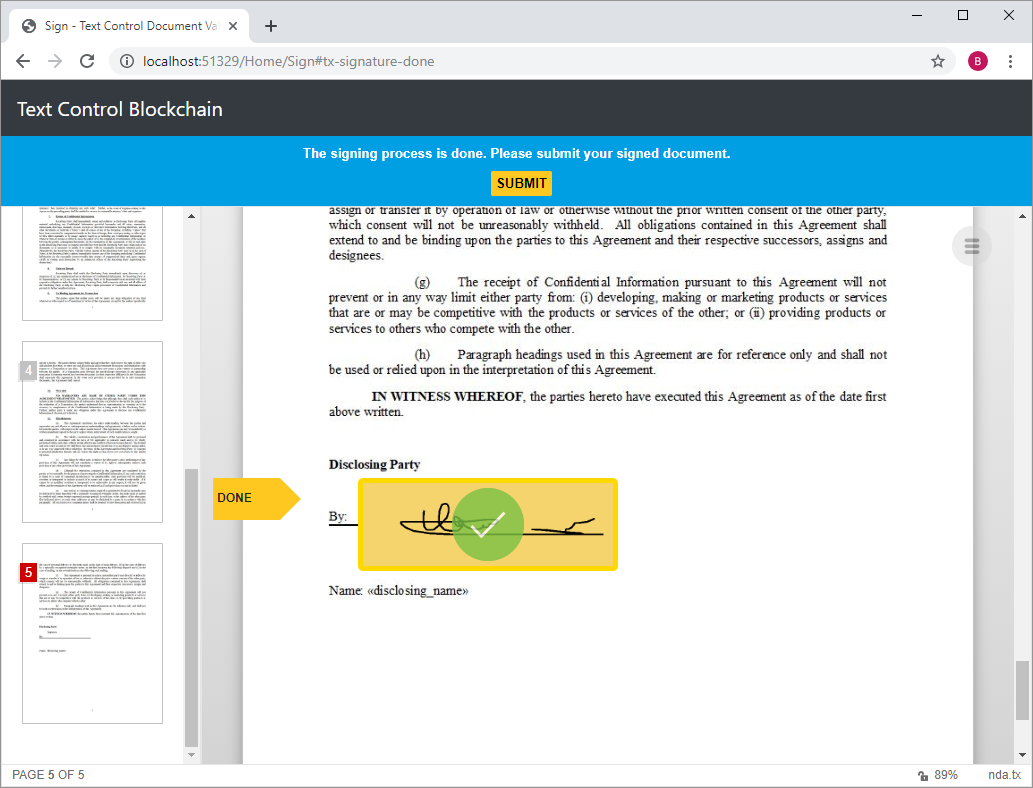 send document in blockchain