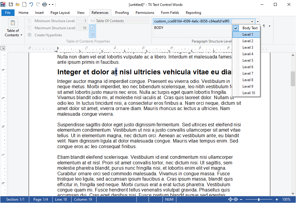 TOC in TX Text Control