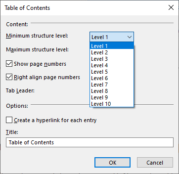 TOC in TX Text Control