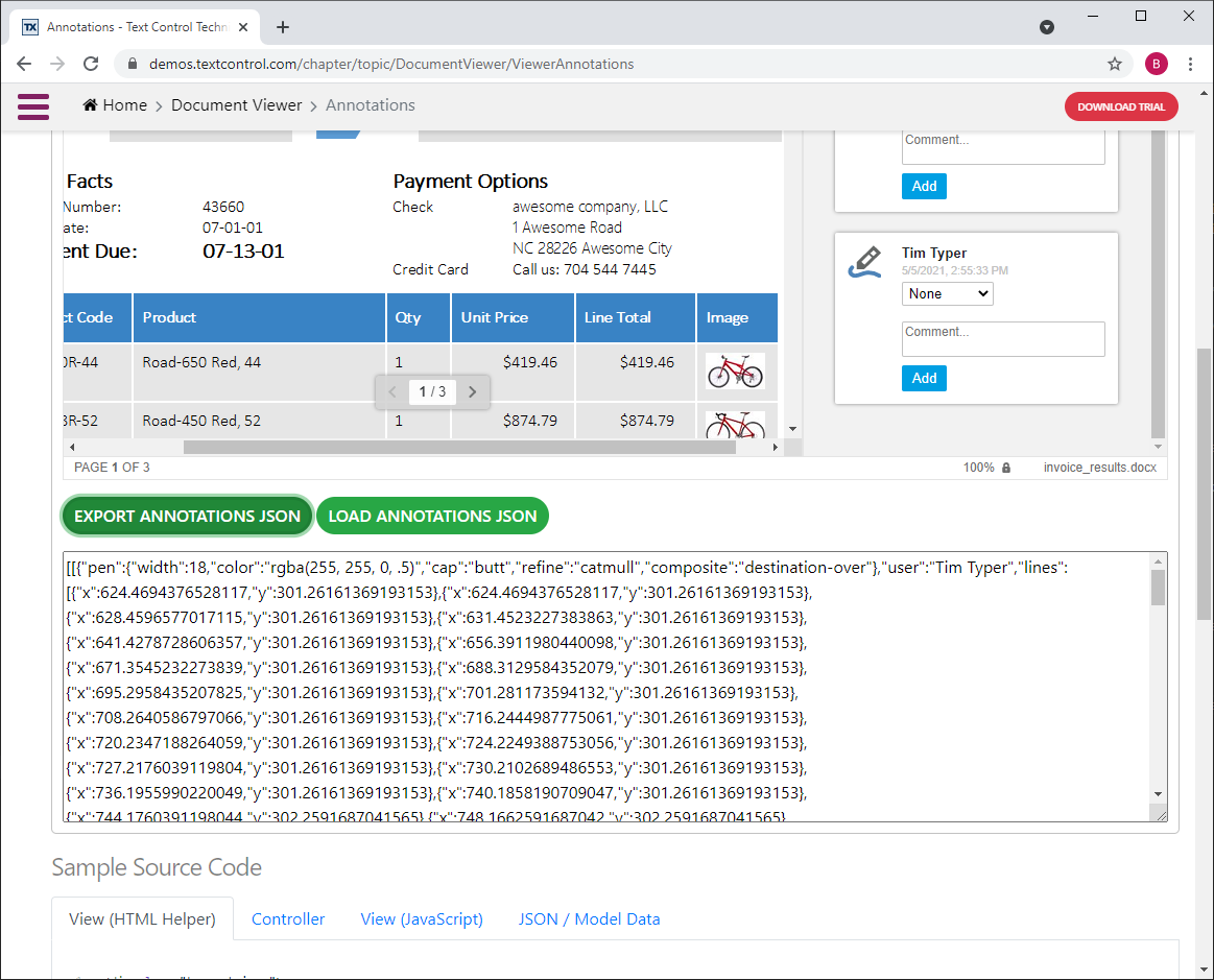 DocumentViewer annotations