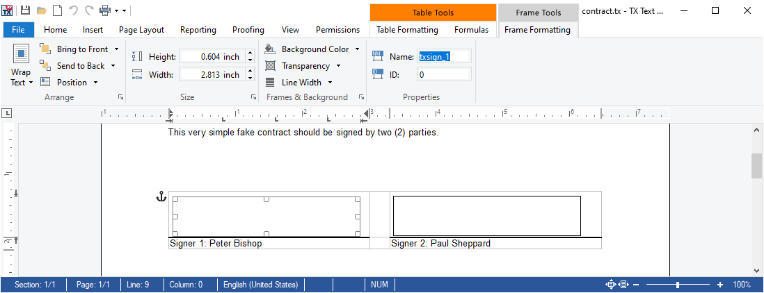 Adding signature frames