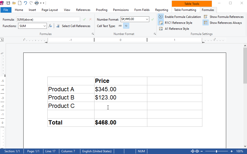 Formatting numbers in Text Control