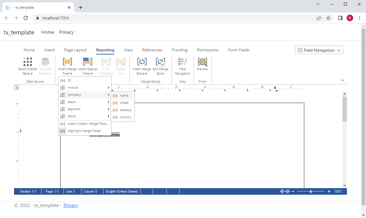 Invoice creation with TX Text Control
