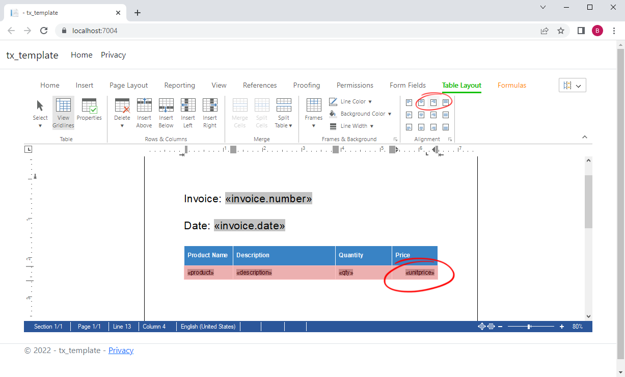 Invoice creation with TX Text Control