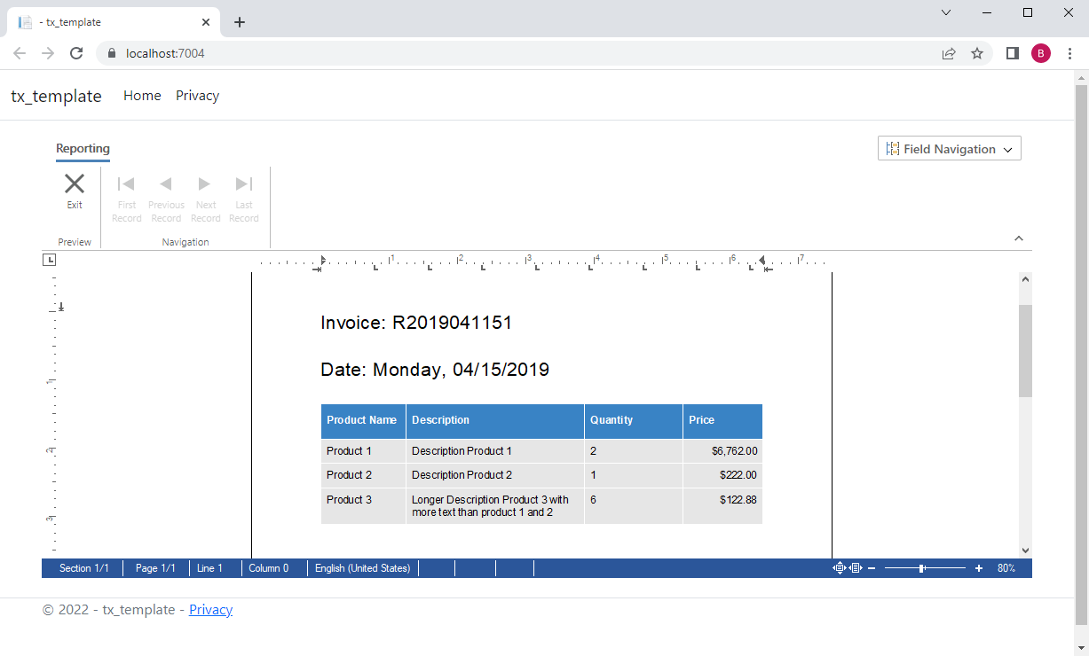 Invoice creation with TX Text Control