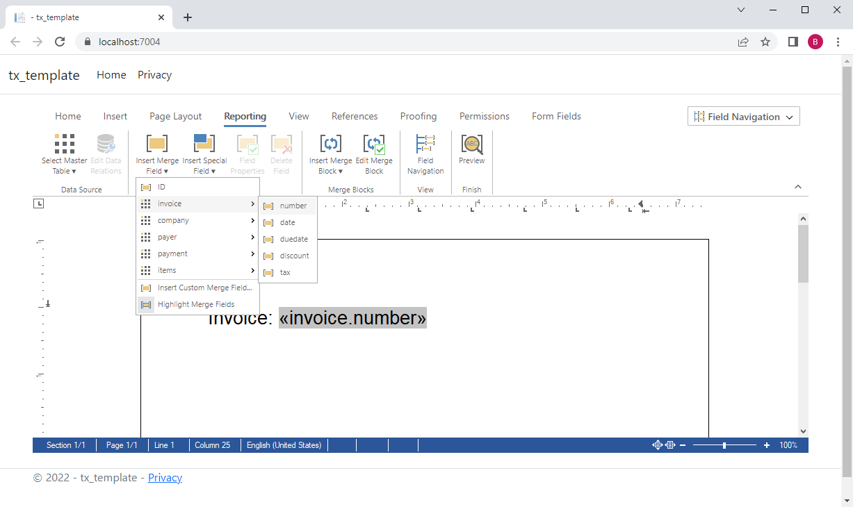 Invoice creation with TX Text Control