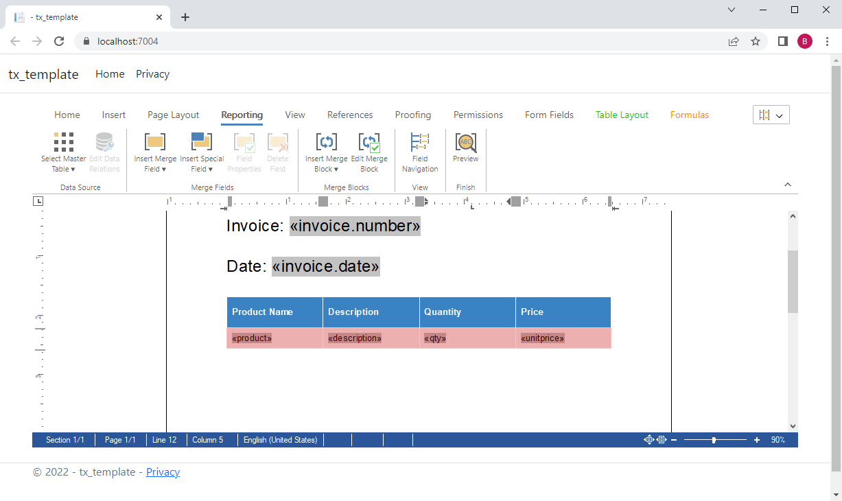 Invoice creation with TX Text Control