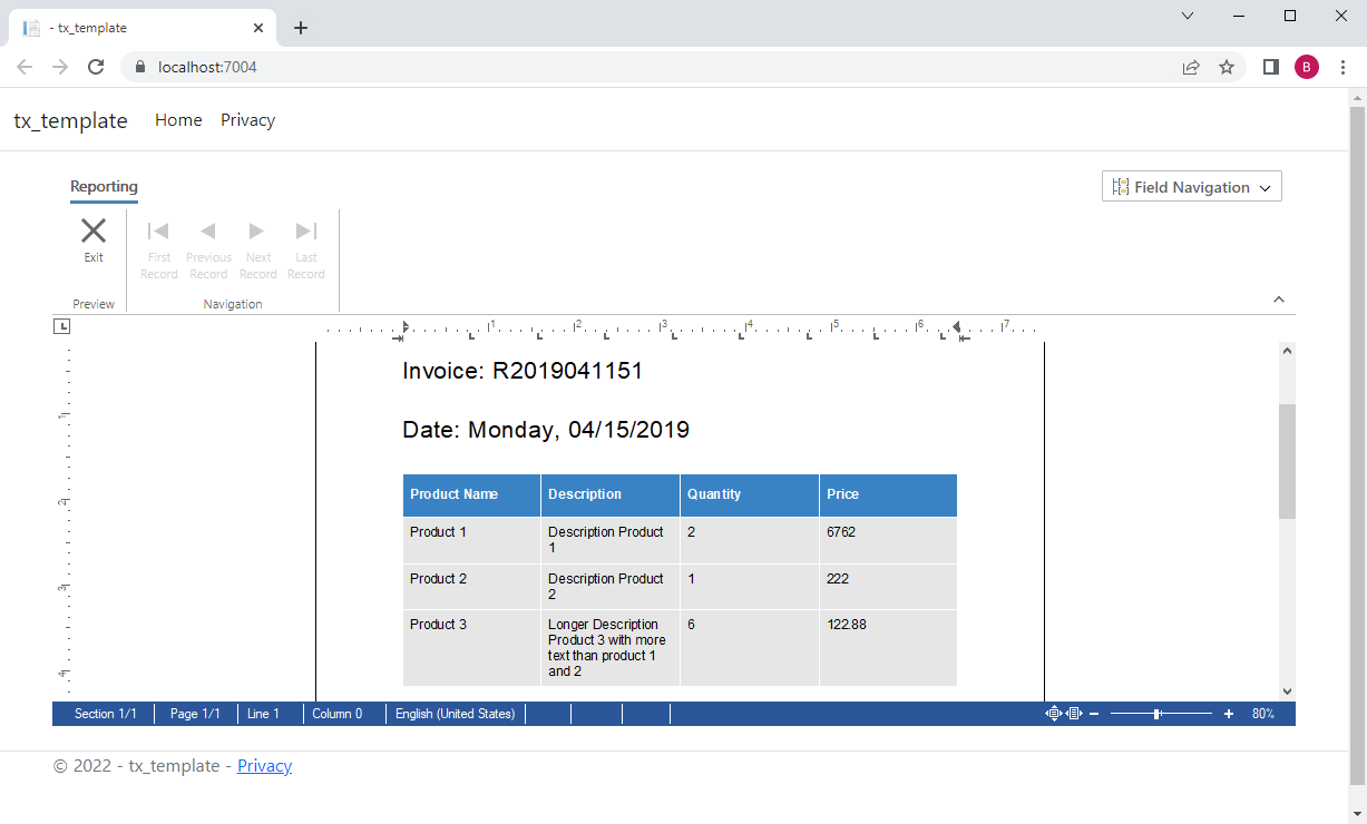 Invoice creation with TX Text Control