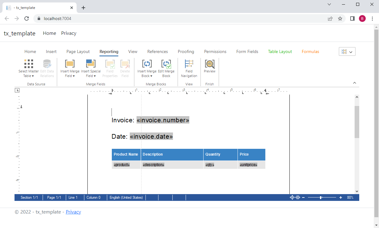Invoice creation with TX Text Control