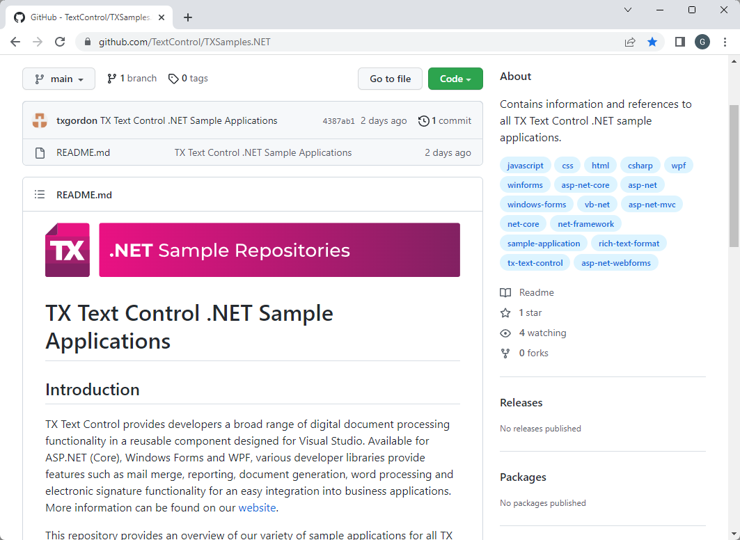 GitHub .NET Repository Preview