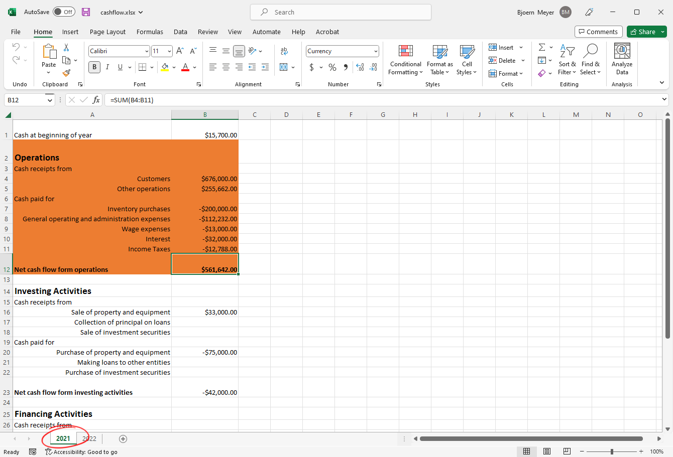 Spreadsheets in Excel Document