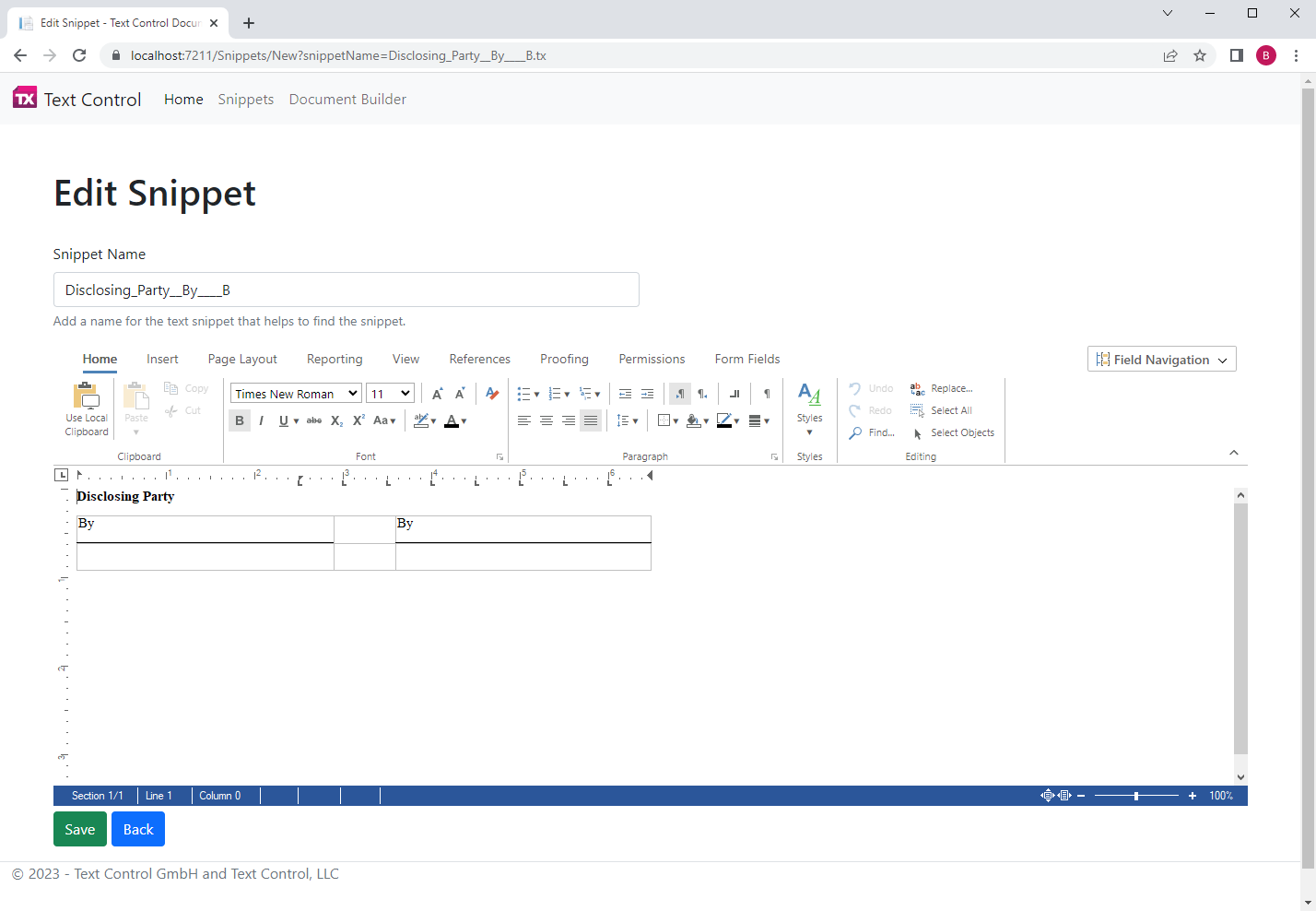 Text Snippets in TX Text Control