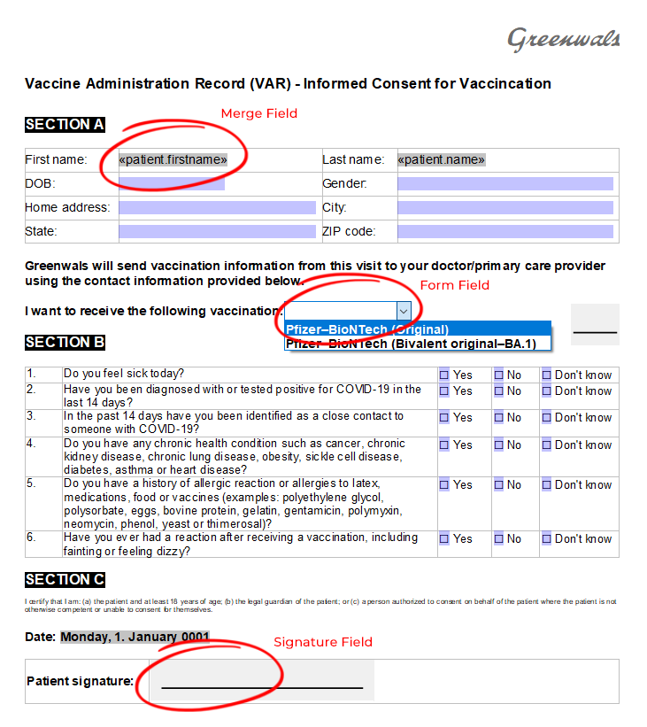 Vaccine Administration Record (VAR) Template