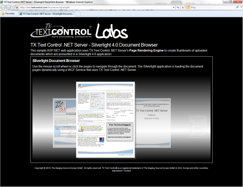 TX Text Control Server for ASP.NET (incl. Windows Forms) in a Silverlight application