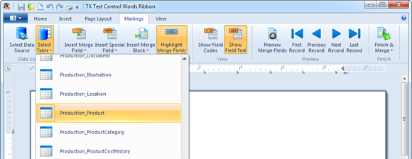 Mailings tab in TX Text Control Words Mailings tab in TX Text Control Words