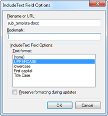 IncludeText field options