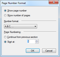 Page number dialog