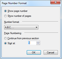 Page number dialog Page number dialog