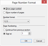 TX Text Control page number dialog