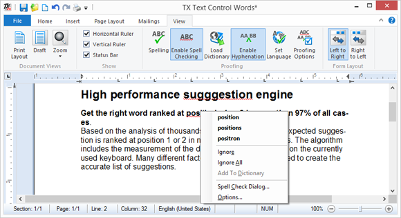 Adding spell checking and hyphenation to TX Text Control