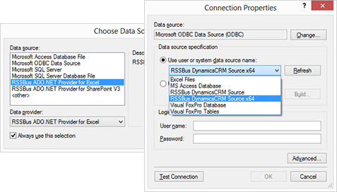 Excel files as data sources using RSSBus ADO.NET Providers