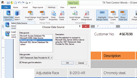 MS Word compatible Mail Merge and Reporting