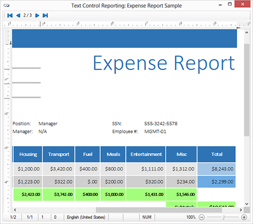 Sample project: Text Control Reporting