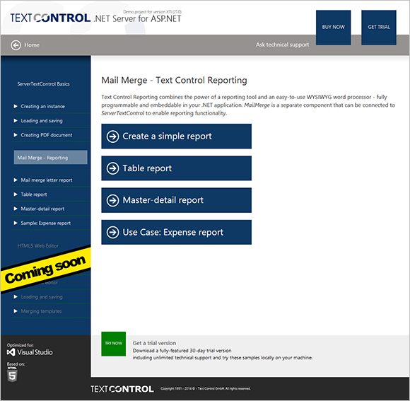 New online samples for TX Text Control .NET Server for ASP.NET