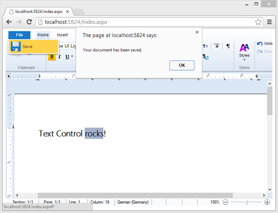 TX Text Control Web: Attaching events to ribbon elements