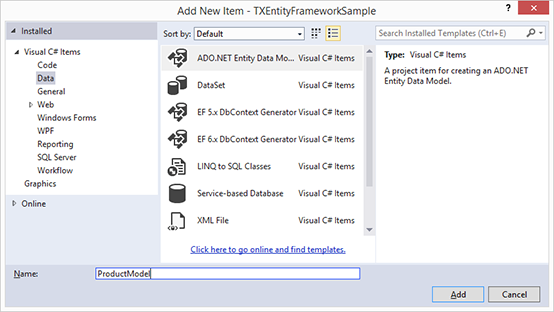 Create model with the EF Designer