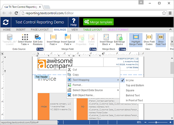 New Text Control Reporting online demo launched