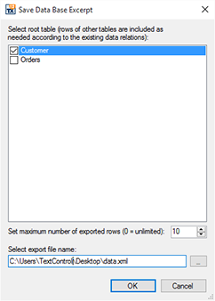 Create database excerpt files from SQL databases