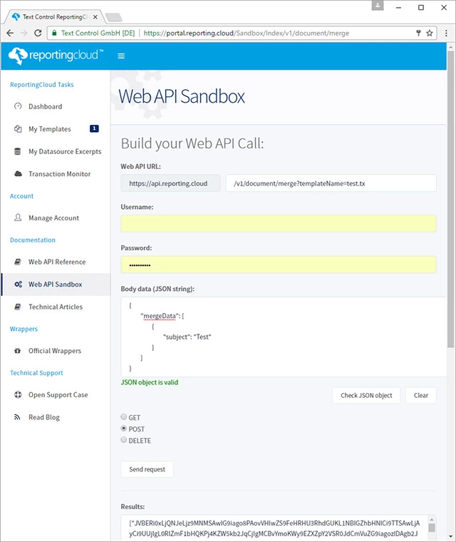 Web API Test Sandbox released on ReportingCloud Portal