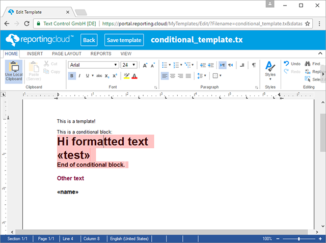 ReportingCloud: Conditional text blocks based on merge blocks ReportingCloud: Conditional text blocks based on merge blocks