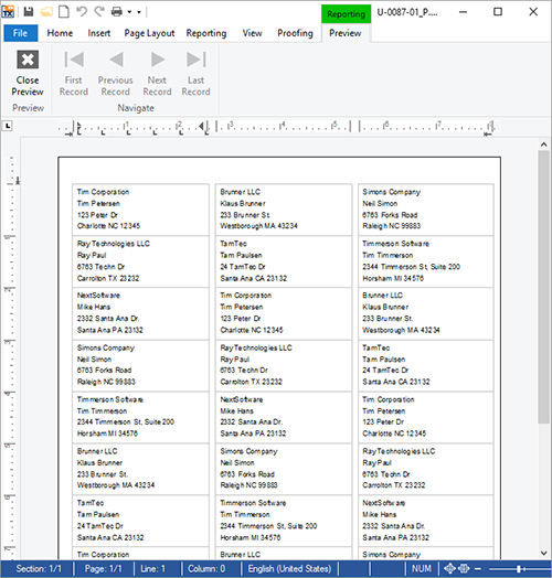 Printing labels with MS Word compatible templates and data sources