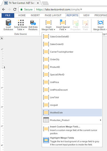 Web.TextControl: Adaptive merge field drop-down lists