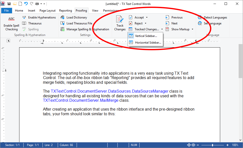 Track Changes ribbon interface