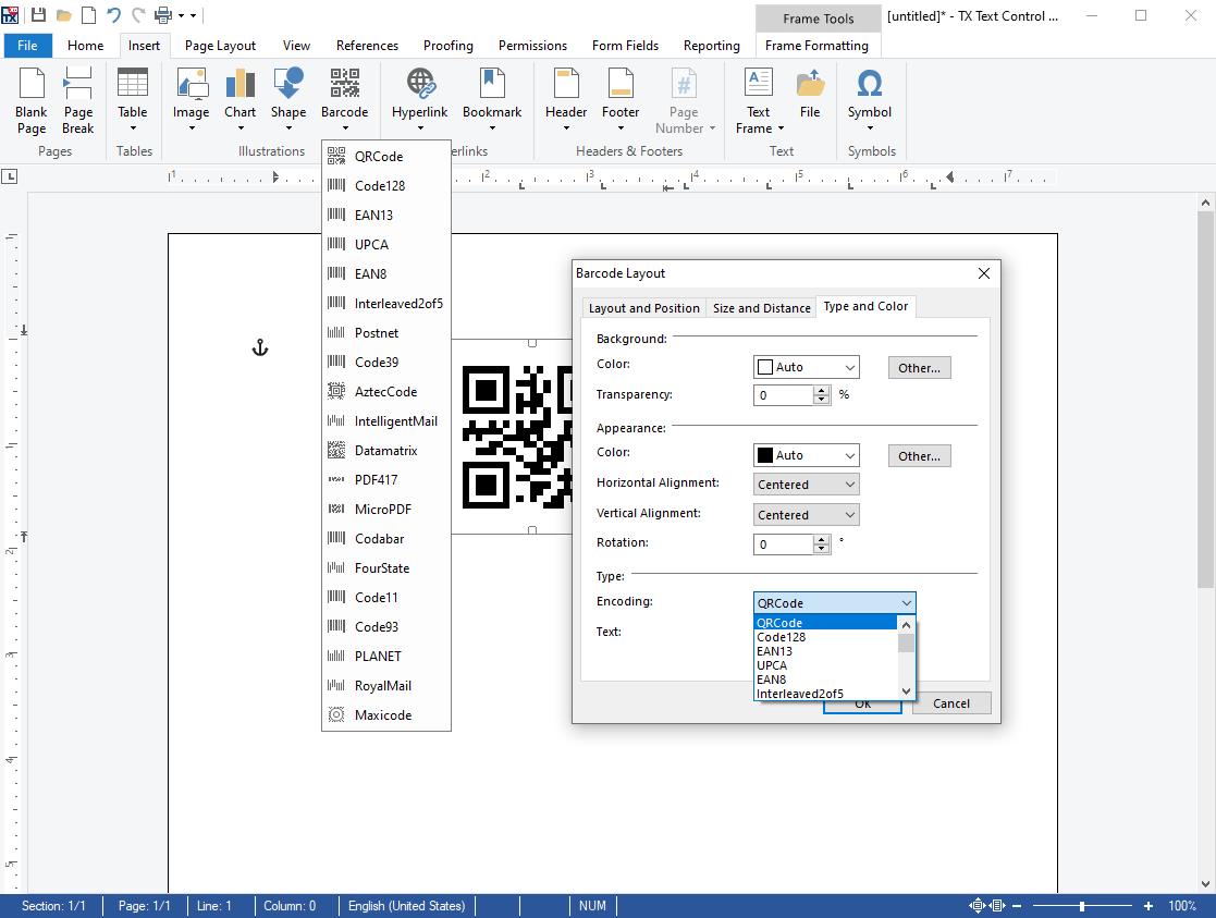 Barcode Support in TX Text Control