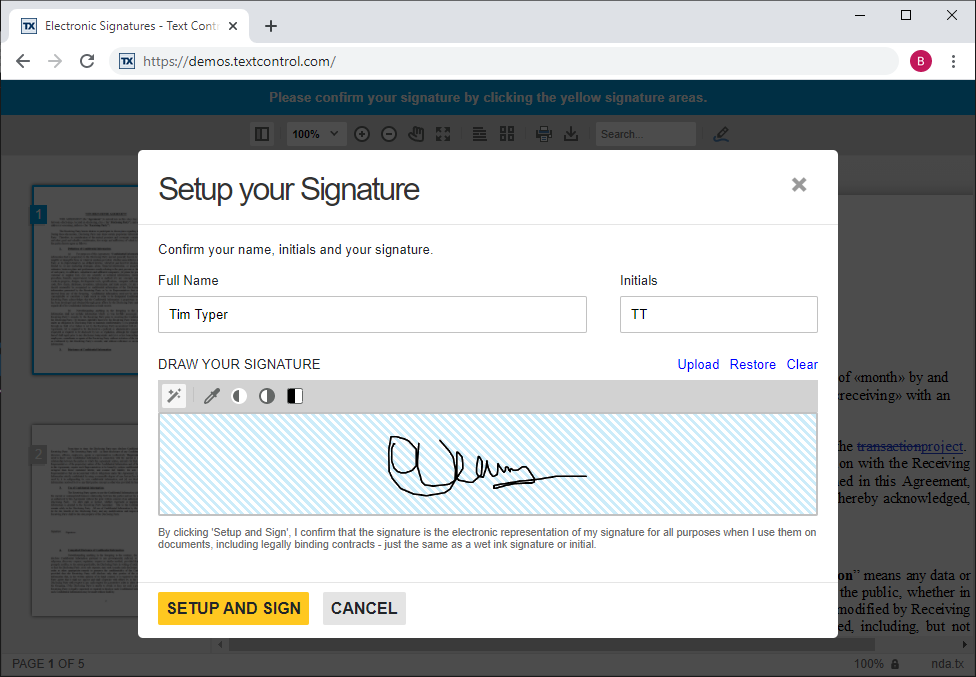 Electronic signatures in TX Text Control