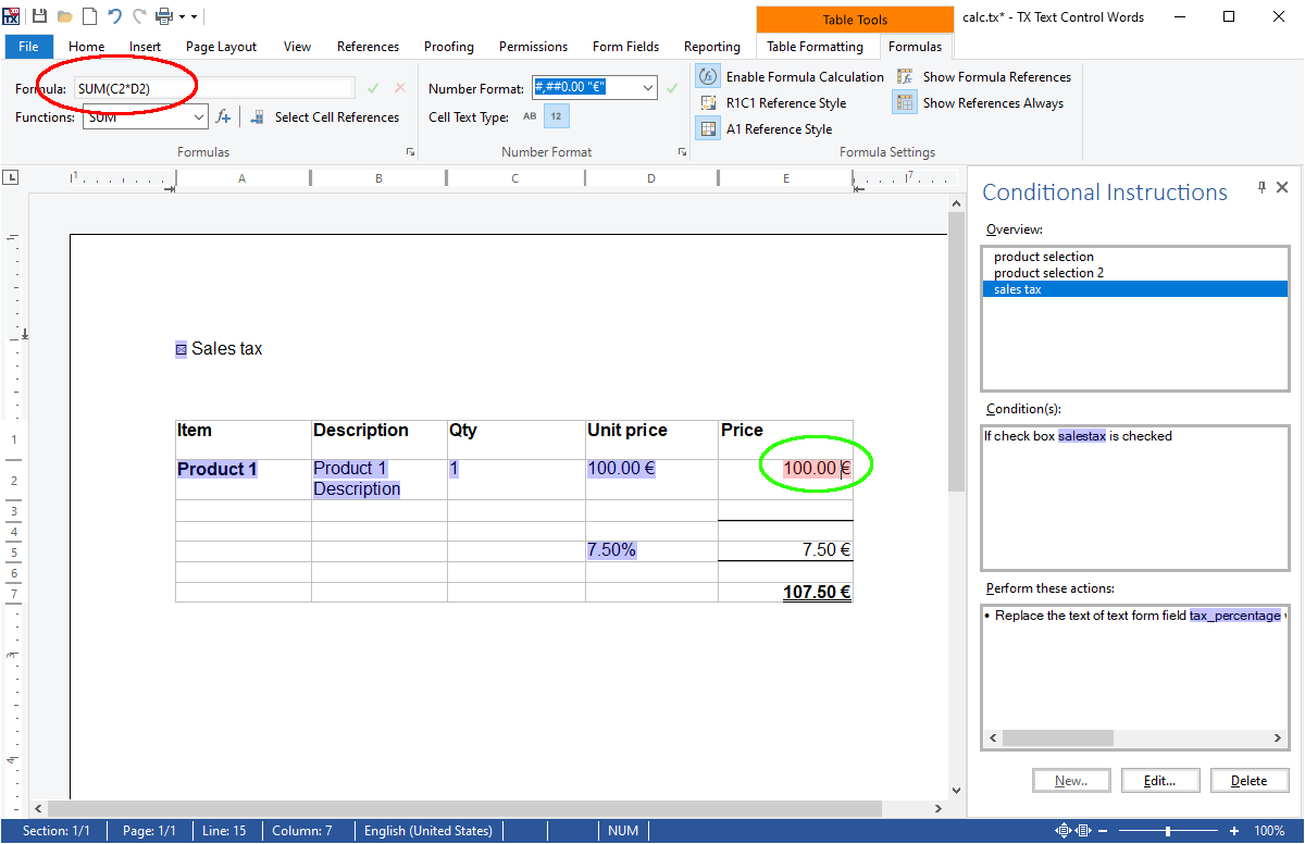 Formula in Text Control