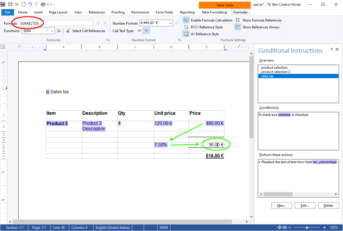 Formula in Text Control