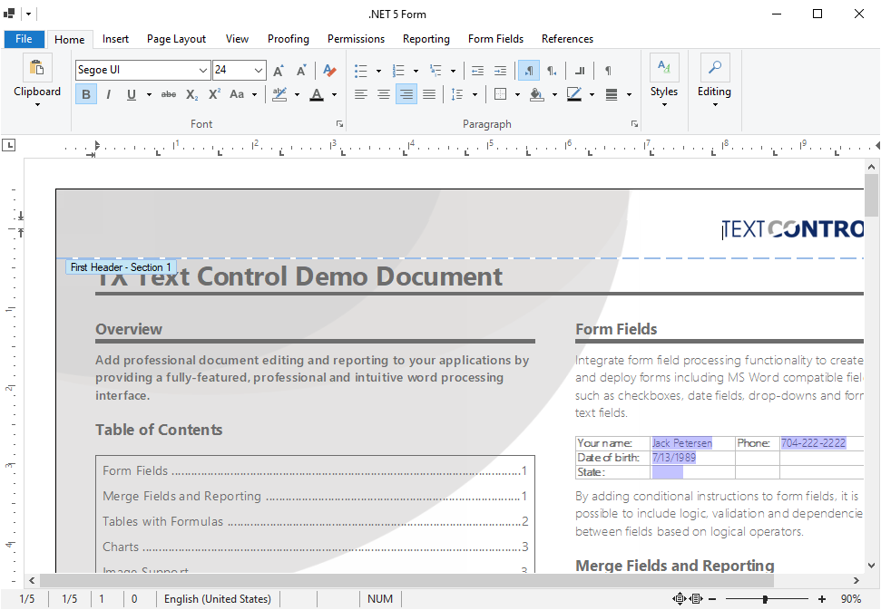 TX Text Control in .NET 5