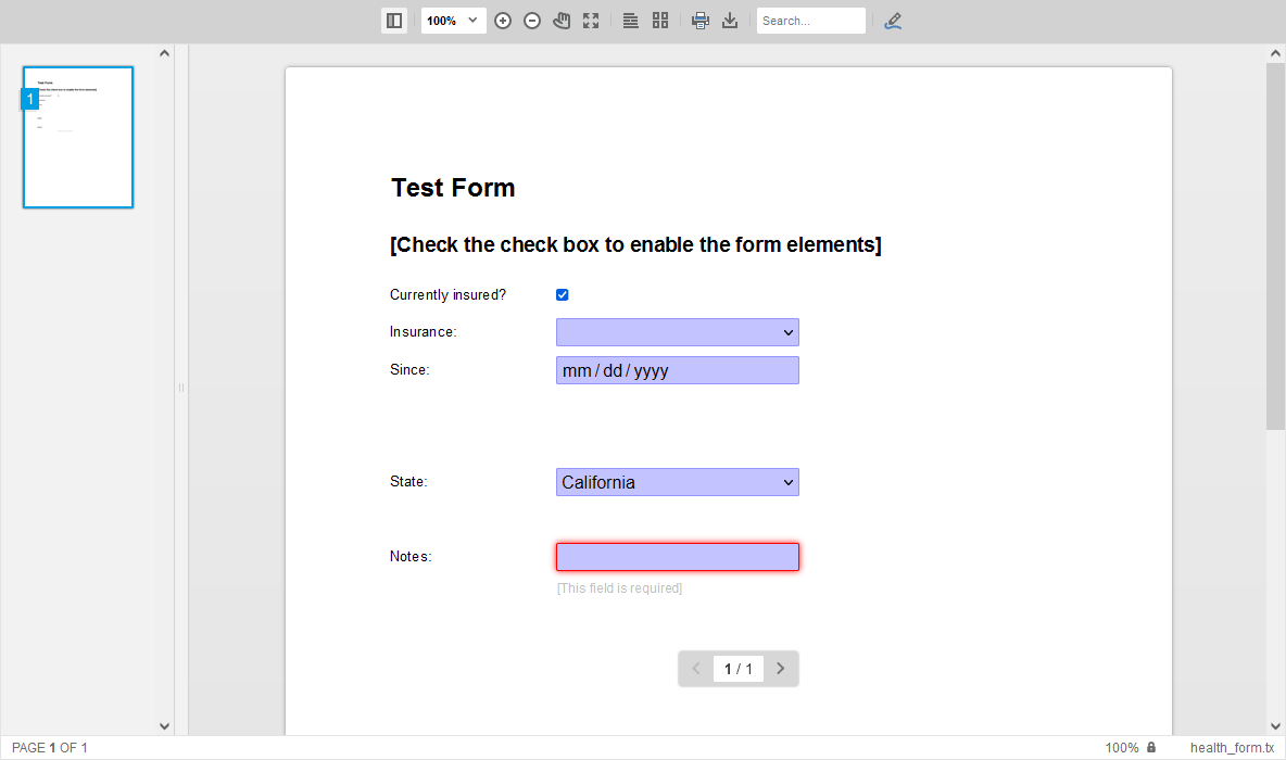 Template with form fields