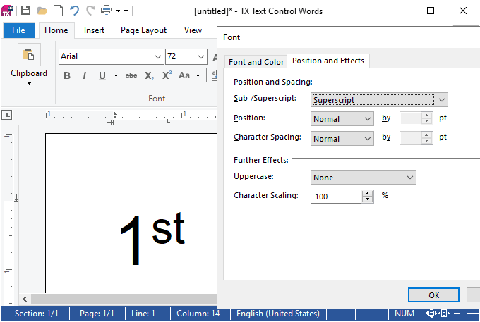 TX Text Control Character Attributes