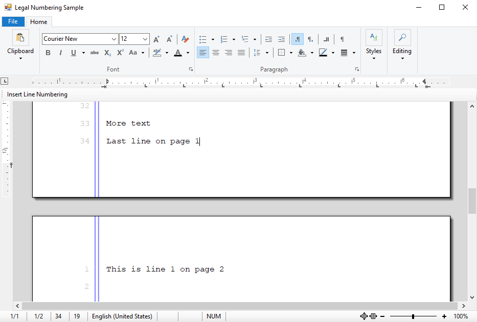 Legal Documents Combining Line Numbering Form Fields And Document 